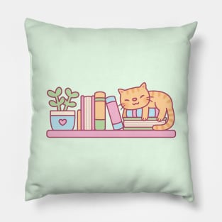 Books, Plants and Cute Cat Doodle Pillow