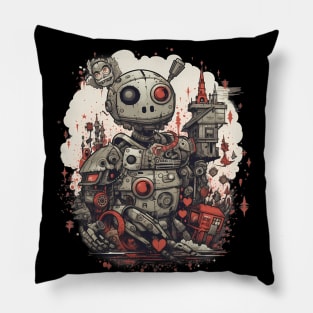 Comic-Style: AI Cyborg Robot Skull and the Apocalypse Pillow