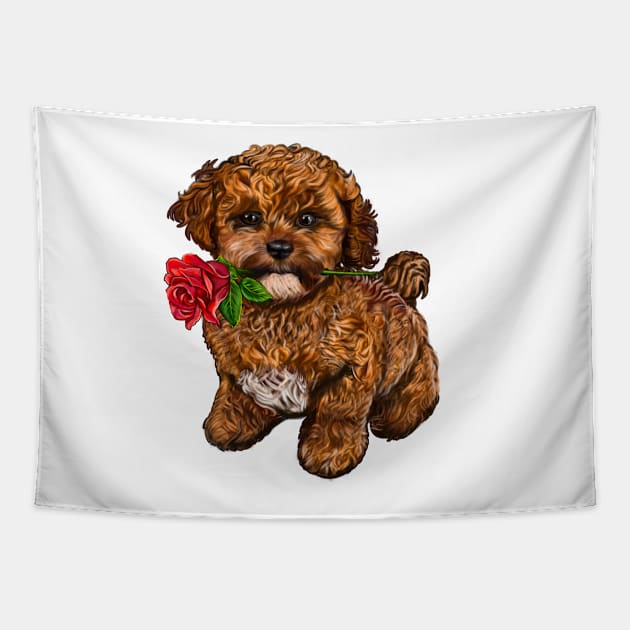 The Best Valentine’s Day Gift ideas, cavalier king charles spaniel Cute puppy dog 2 love heart sweetheart with red rose in its mouth. Cavapoochon Cavapoo dog Valentine’s Day Tapestry by Artonmytee