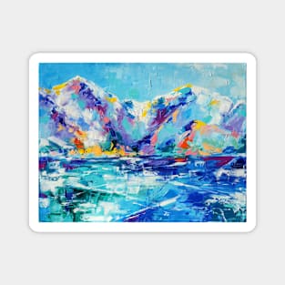 Mountain snow colorful landscape. Magnet