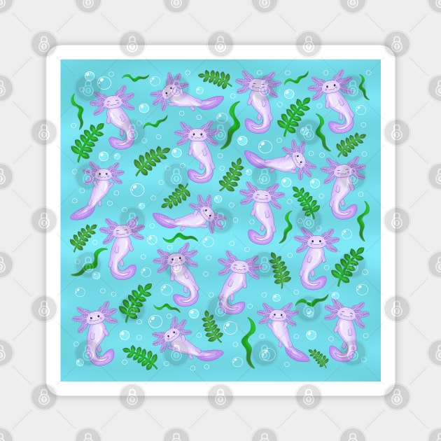 Purple axolotls pattern Magnet by Purrfect