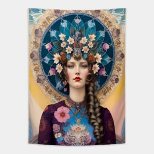 Art Deco Girl with Flowers Tapestry