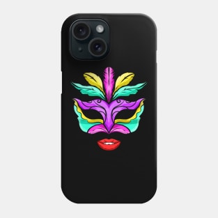 Purple, Green And Golden Mask With Red Lips For Mardi Gras Phone Case