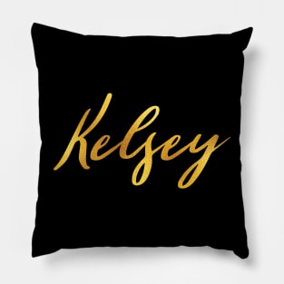 Kelsey Name Hand Lettering in Faux Gold Letters Pillow