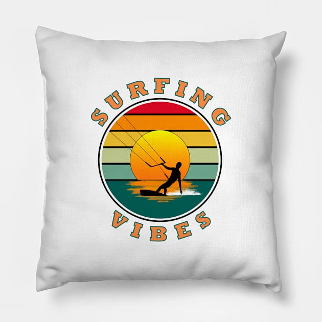 Surfing Vibes – retro  - kite surfer Pillow by AnturoDesign