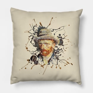 Van Gogh Artist Portrait Paint Splat Pillow