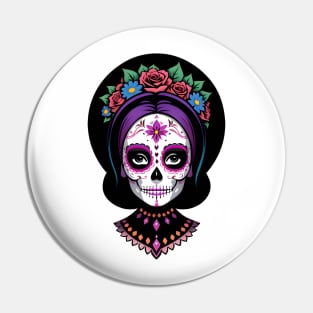 Floral Day of the Dead Girl Pin