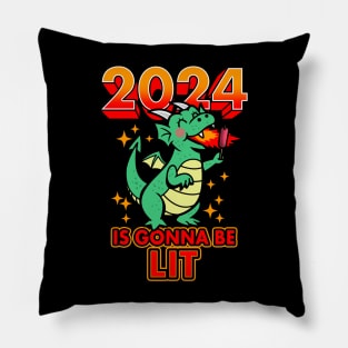 2024 Is Gonna Be Lit Cute Funny Kawaii New Year Of The Dragon Cartoon Meme Pillow