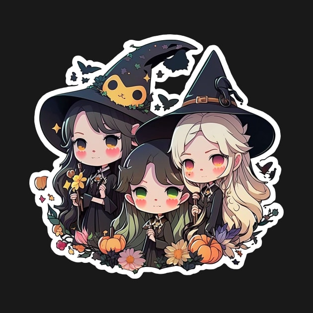 Three Cute Witches Friends Trio by Fiery Shirt