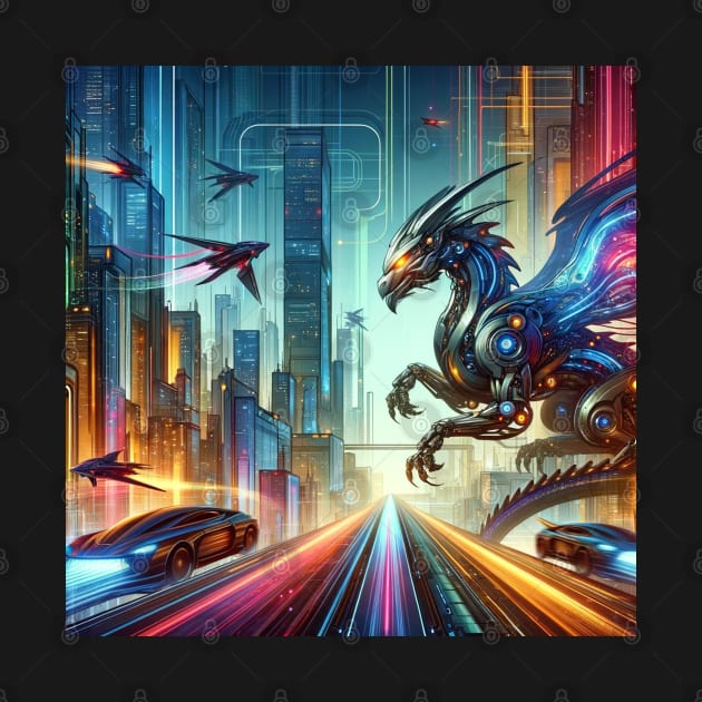 Cyber Wyvern: Velocity Over the Neon Nexus by ElectricPeacock