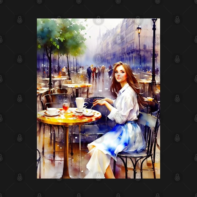 beauitful woman on parisian cafe by A&A