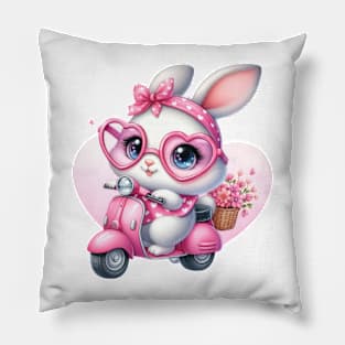Valentine Rabbit In Pink Scooter Pillow