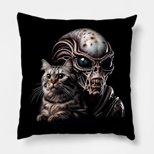 Galactic Feline Masters - Alien Pets & Mystical Cats Universe Design Pillow