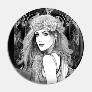 Super cool drawing of a cute girl - boho - nature - flower child - trippy Hippie Pin