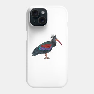 Northern bald ibis bird cartoon illustration Phone Case