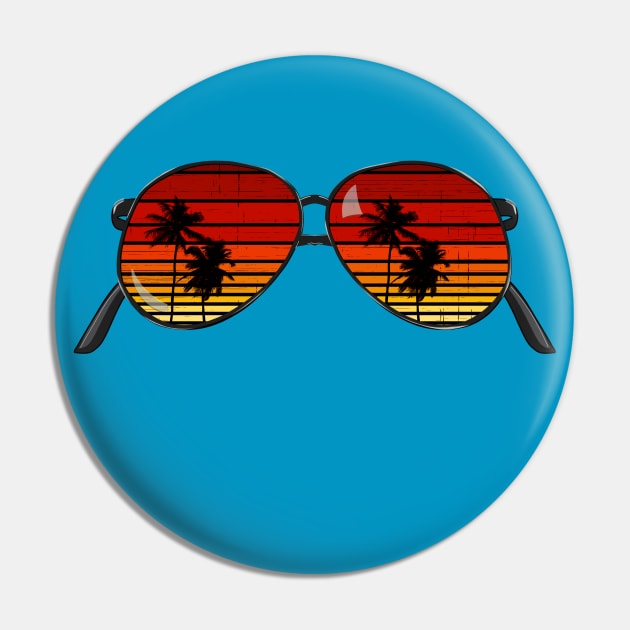 Sunset Sunglasses with Palm Tree Silhouette Pin by Artist Rob Fuller