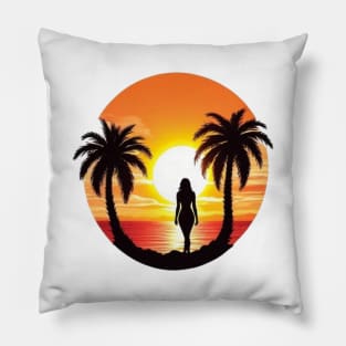 girl with sun, beach and sand Pillow