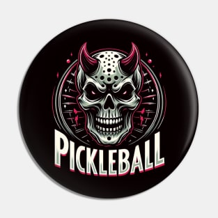 Pickleball Devil Skull Fire T-Shirt Design Pin