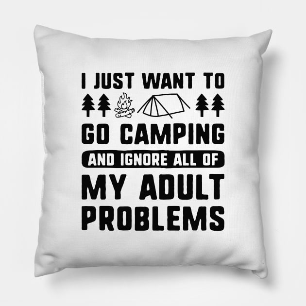 I Just Want To Go Camping Pillow by LuckyFoxDesigns