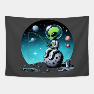 Cosmic fishing - Green alien Tapestry