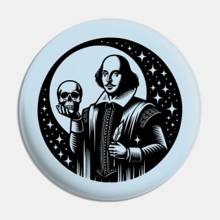 Shakespeare with skull and quill Pin