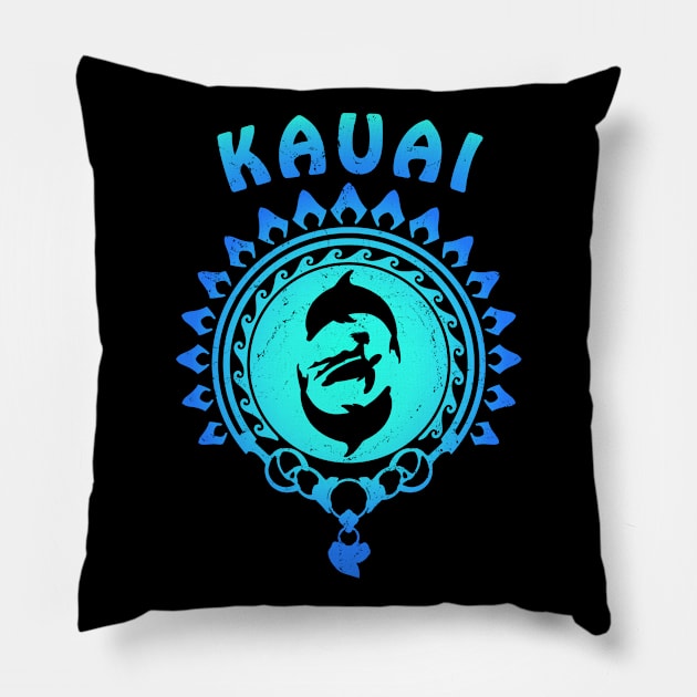 Kauai Dolphins Turtle and Freediver Pillow by NicGrayTees