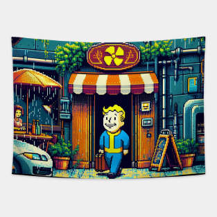 Pixel Art VaultBoy Tokyo City 2048 Tapestry