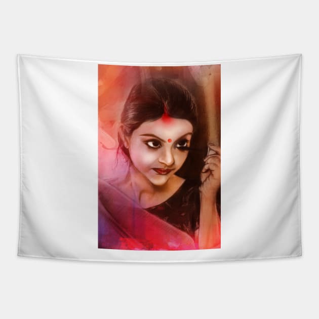 Art of a beautiful Indian women Tapestry by Art wallpaper store