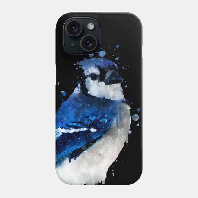 Dramabite Watercolor blue jay bird artistic animal painting Phone Case by dramabite