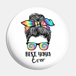 Best Yaya Ever Tie Dye Messy Bun Bandana Mother's Day Pin