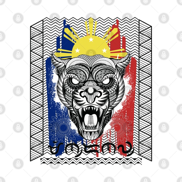 Philippine Flag Tribal line Art Tiger/Baybayin word Mindanaw (Mindanao) by Pirma Pinas