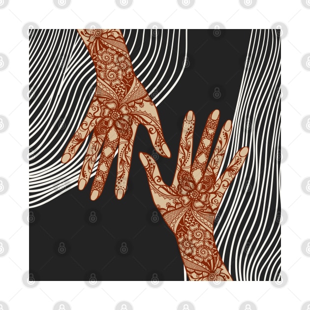 Vintage retro aesthetic female hands covered with traditional indian mehendi henna tattoo ornaments by Modern Art