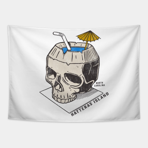 Cape Hatteras, NC Summertime Vacationing Skull Drink Tapestry by Contentarama