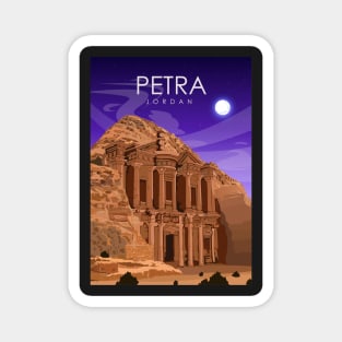 Petra Jordan Vintage Minimal Travel Poster at Night Magnet