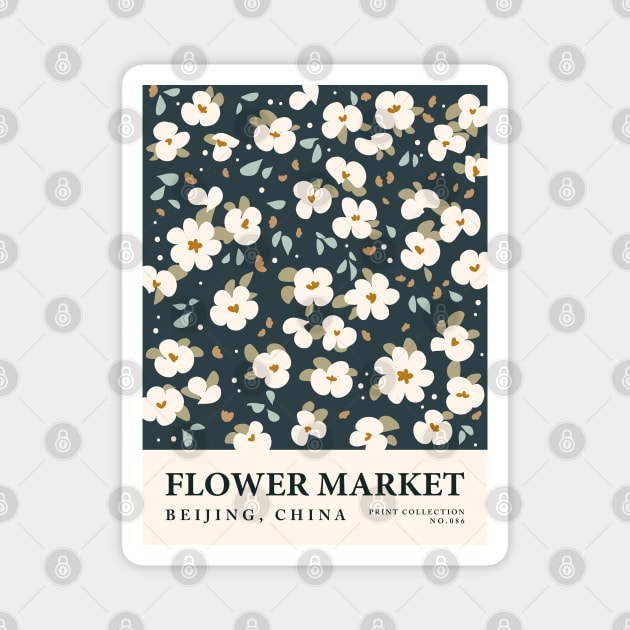 Flower market, Beijing, China, Cute flowers, Asian art, Retro print, Cottagecore aesthetic Magnet by KristinityArt