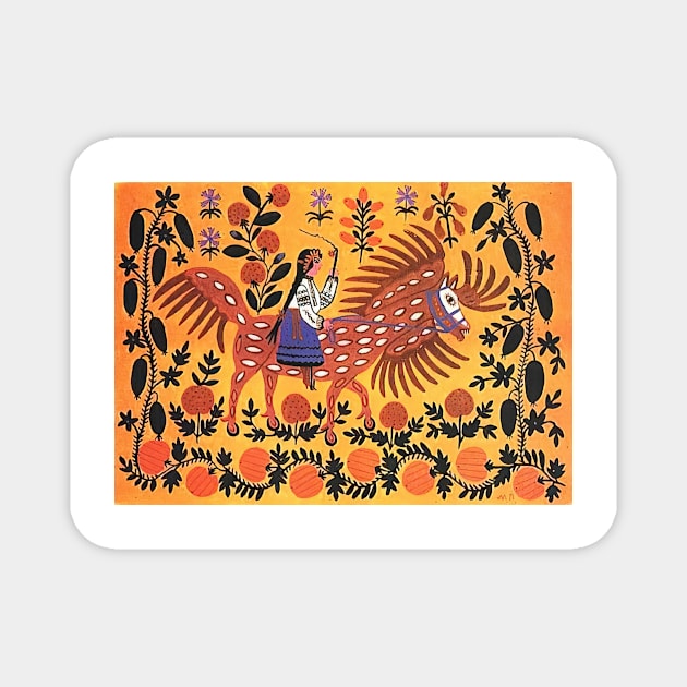 Maria Primachenko - autumn is riding on a horseback 1984 Magnet by Kollagio