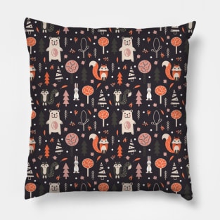 Bear and Fox in the Forest Pillow