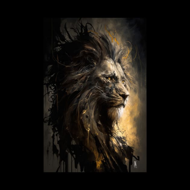 Lion Portrait Animal Nature Wildlife Dark Painting Wild Spirit by Cubebox