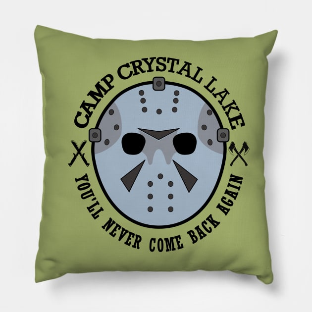 Wearing the infamous hockey mask at Camp Crystal Lake.  You'll never come back again. Pillow by Blended Designs