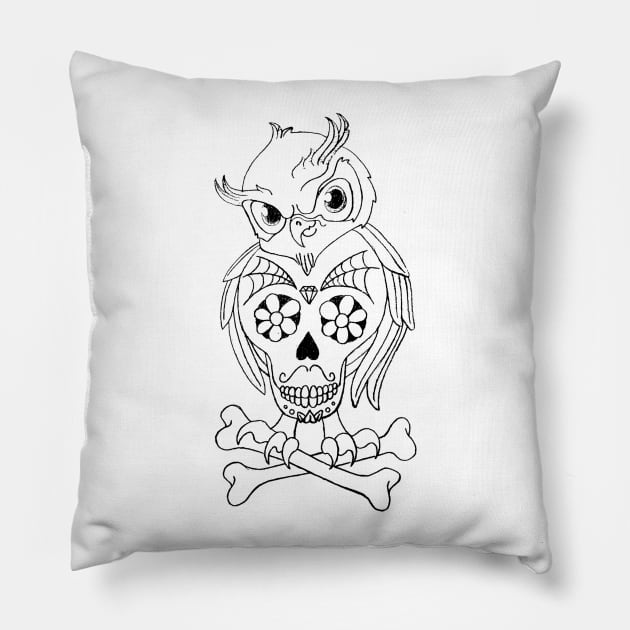 Sugar Skull Owl and Crossbones Pillow by Lisamariesumner