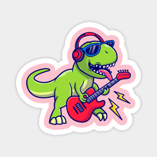 Cute Dinosaur Playing Guitar Music Cartoon Magnet