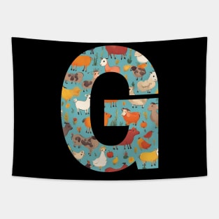 A pattern of farm animals filling the letter G Tapestry