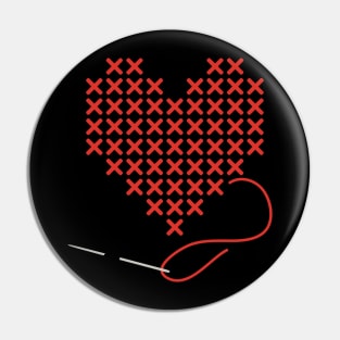 I love Cross Stitch Heart and Needle in Red Pin