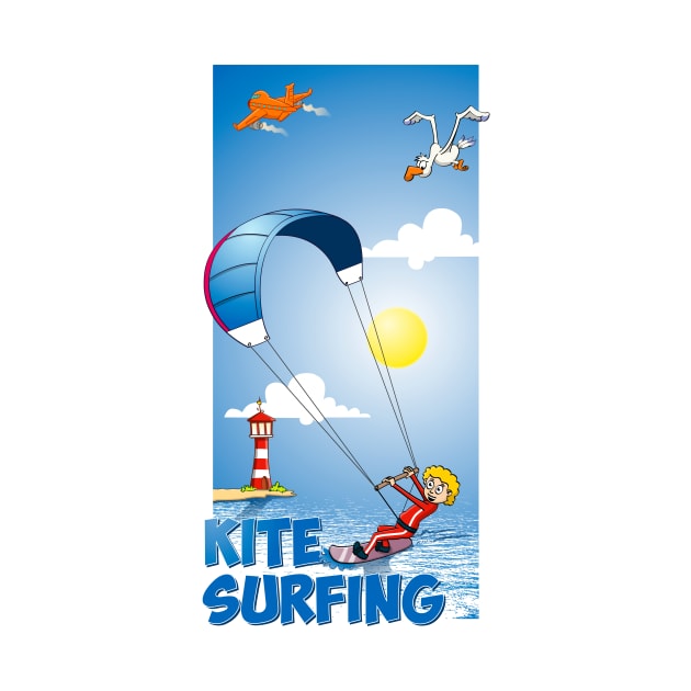 Funny and colourful kite surfing illustration by Stefs-Red-Shop