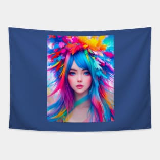 Abstract art of an anime girl, in vibrant pride colors Tapestry