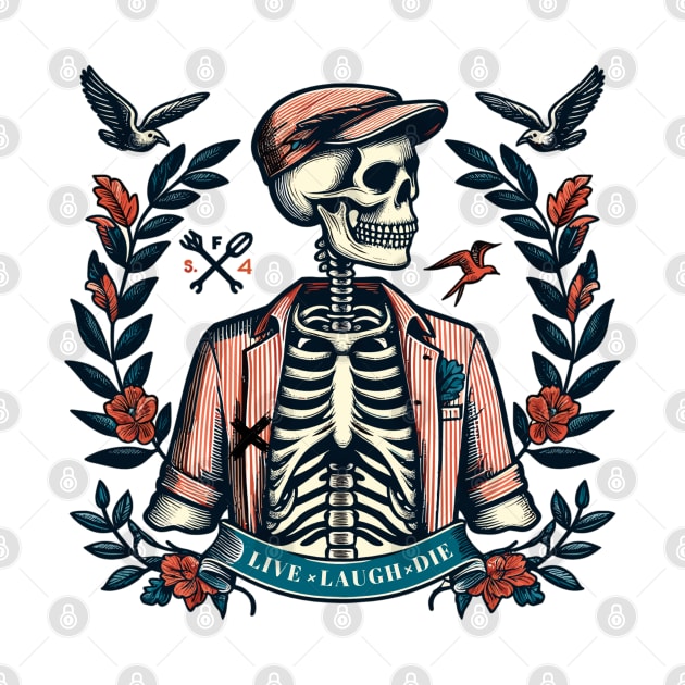 preppy skeleton Live Laugh Die by AlephArt