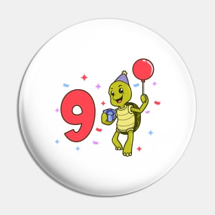 I am 9 with turtle - kids birthday 9 years old Pin
