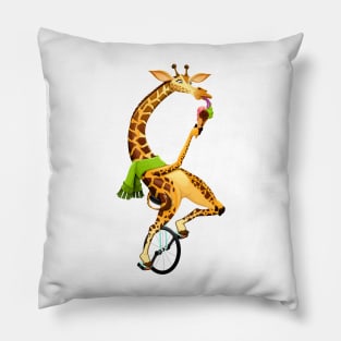 Funny giraffe on an unicycle Pillow