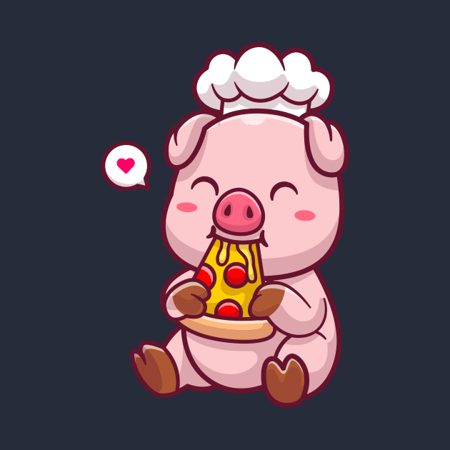 Cute Chef Pig Eating Pizza Cartoon by Catalyst Labs