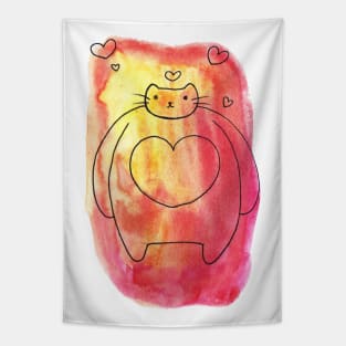 Tiny Head Big Body Watercolor Cat Tapestry